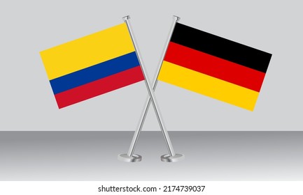 Banderas cruzadas de Colombia y Alemania. Colores oficiales. Proporción correcta. Diseño de pancartas