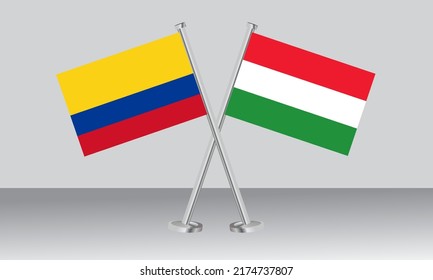 Crossed flags of Colombia and Hungary. Official colors. Correct proportion. Banner design
