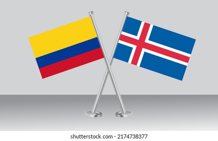 Crossed flags of Colombia and Iceland. Official colors. Correct proportion. Banner design