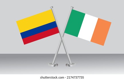 Crossed flags of Colombia and Ireland. Official colors. Correct proportion. Banner design