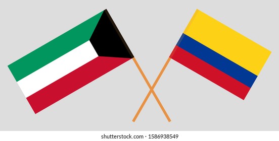 Crossed flags of Colombia and Kuwait. Official colors. Correct proportion. Vector illustration

