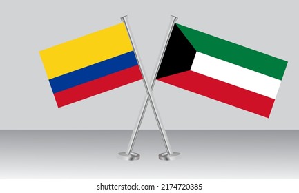 Crossed flags of Colombia and Kuwait. Official colors. Correct proportion. Banner design