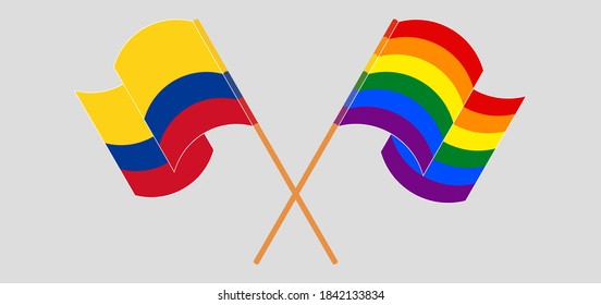 Crossed flags of Colombia and LGBTQ
