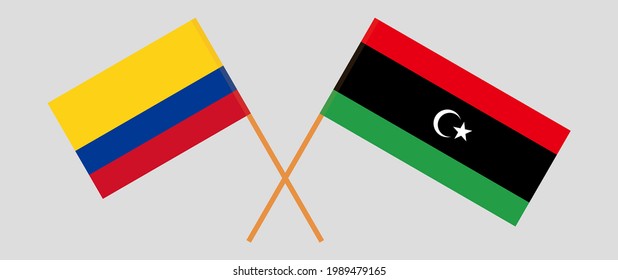 Crossed flags of Colombia and Libya. Official colors. Correct proportion