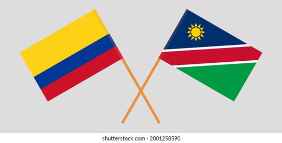 Crossed flags of Colombia and Namibia. Official colors. Correct proportion
