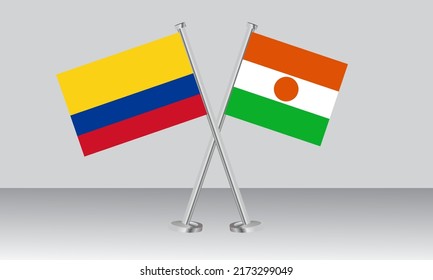 Crossed flags of Colombia and Niger. Official colors. Correct proportion. Banner design