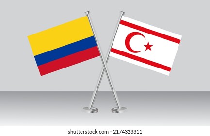 Crossed flags of Colombia and Northern Cyprus. Official colors. Correct proportion. Banner design