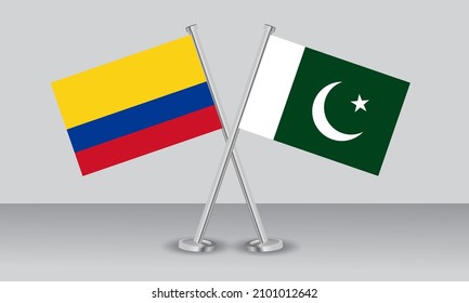 Crossed flags of Colombia and Pakistan. Official colors. Correct proportion. Banner design