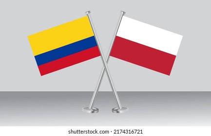 Crossed flags of Colombia and Poland. Official colors. Correct proportion. Banner design
