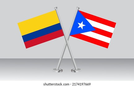 Crossed flags of Colombia and Puerto Rico. Official colors. Correct proportion. Banner design