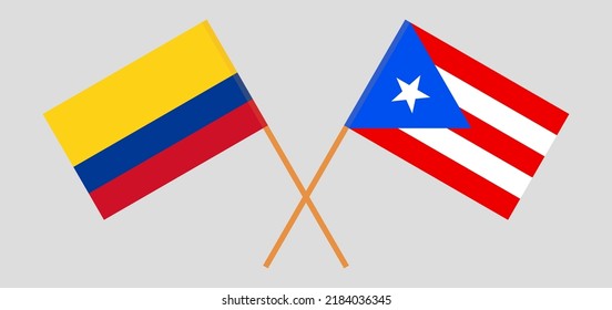 Crossed flags of Colombia and Puerto Rico. Official colors. Correct proportion. Vector illustration
