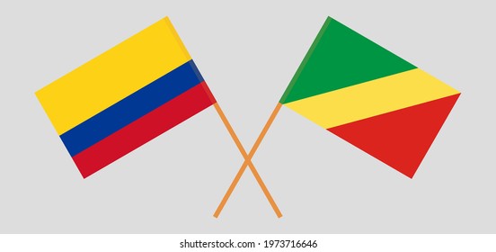 Crossed flags of Colombia and Republic of the Congo. Official colors. Correct proportion