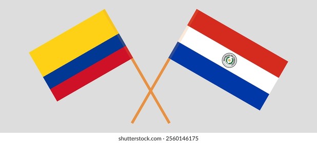 Crossed flags of Colombia and Republic of Paraguay. Official colors. Correct proportion. Vector illustration.
