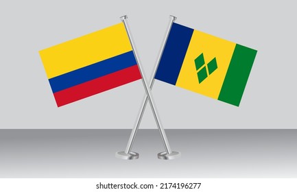 Überquerte Flaggen von Kolumbien und St. Vincent und die Grenadinen. Offizielle Farben. Richtiger Anteil. Banner-Design