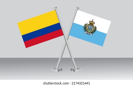 Crossed flags of Colombia and San Marino. Official colors. Correct proportion. Banner design