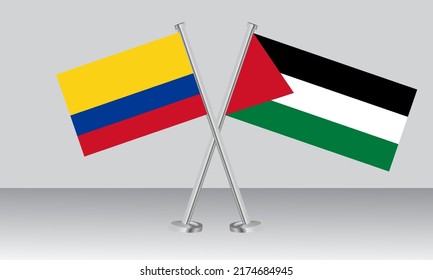 Crossed Flags Of Colombia And State Of Palestine. Official Colors. Correct Proportion. Banner Design