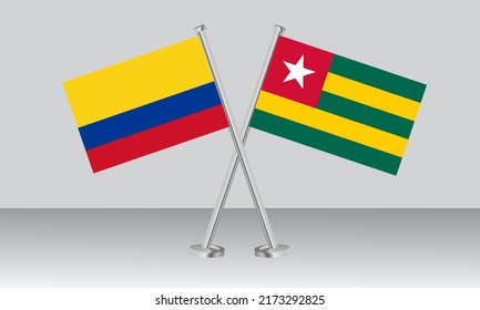 Crossed flags of Colombia and Togo. Official colors. Correct proportion. Banner design
