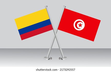 Crossed flags of Colombia and Tunisia. Official colors. Correct proportion. Banner design