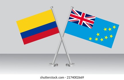 Crossed flags of Colombia and Tuvalu. Official colors. Correct proportion. Banner design