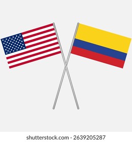 Crossed flags of Colombia and USA. Vector design can be used for language learning, international business or travel concept.