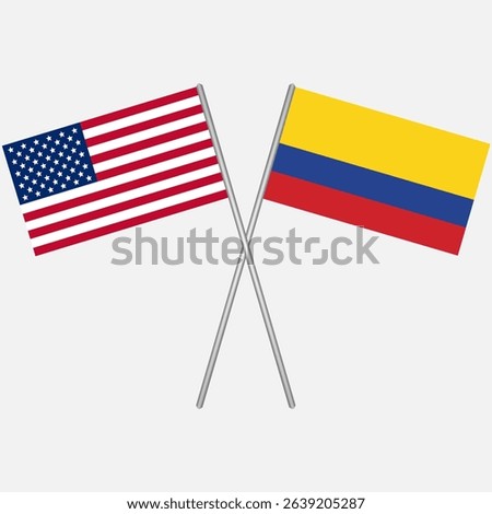 Crossed flags of Colombia and USA. Vector design can be used for language learning, international business or travel concept.