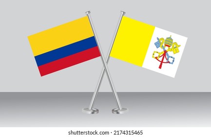 Crossed Flags Of Colombia And Vatican City. Official Colors. Correct Proportion. Banner Design