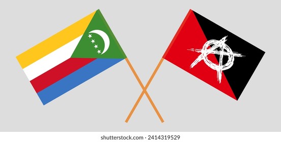 Crossed flags of the Comoros and anarchy. Official colors. Correct proportion. Vector illustration
