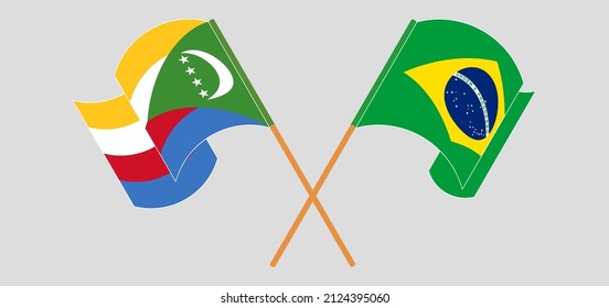 
Gekreuzte Flaggen der Komoren und Brasiliens. Offizielle Farben. Richtiger Anteil. Vektorgrafik

