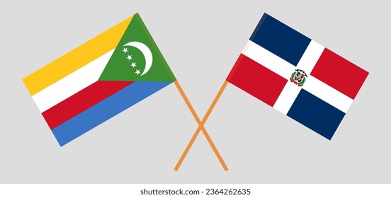 Crossed flags of the Comoros and Dominican Republic. Official colors. Correct proportion. Vector illustration
