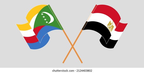 
Gekreuzte Flaggen der Komoren und Ägyptens. Offizielle Farben. Richtiger Anteil. Vektorgrafik
