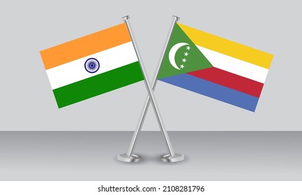 Crossed flags of Comoros and India. Official colors. Correct proportion. Banner design