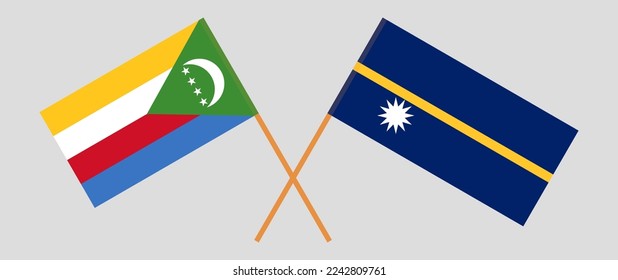 Crossed flags of the Comoros and Nauru. Official colors. Correct proportion. Vector illustration
