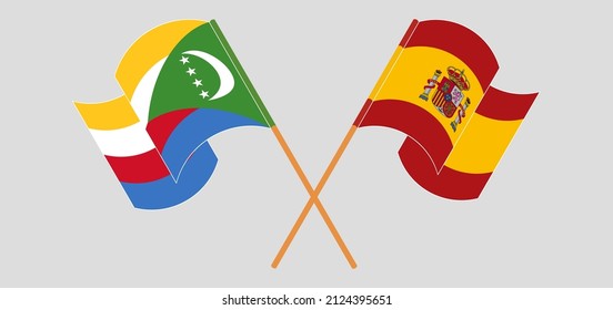
Crossed flags of the Comoros and Spain. Official colors. Correct proportion. Vector illustration
