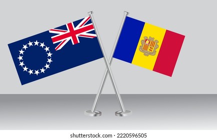 Crossed flags of Cook Islands and Andorra. Official colors. Correct proportion. Banner design