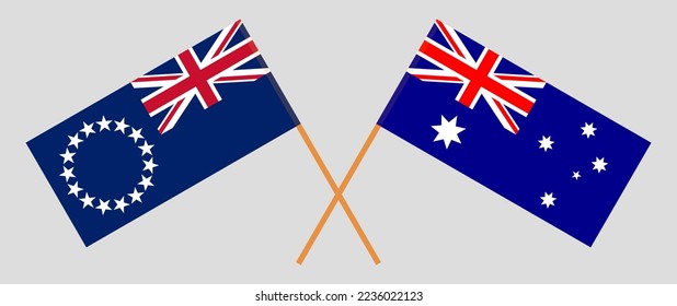 Crossed flags of Cook Islands and Australia. Official colors. Correct proportion. Vector illustration
