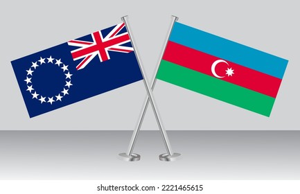 Crossed flags of Cook Islands and Azerbaijan. Official colors. Correct proportion. Banner design