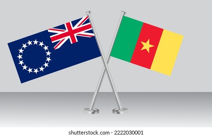 Crossed flags of Cook Islands and Cameroon. Official colors. Correct proportion. Banner design