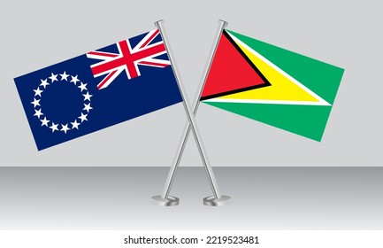 Banderas cruzadas de las Islas Cook y Guyana. Colores oficiales. Proporción correcta. Diseño de pancartas