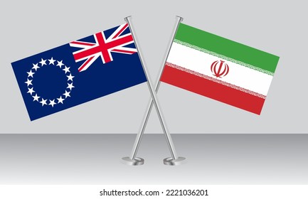 Banderas cruzadas de las Islas Cook e Irán. Colores oficiales. Proporción correcta. Diseño de pancartas