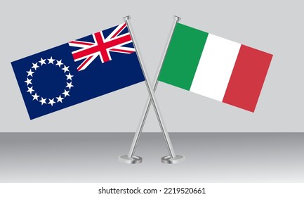 Crossed flags of Cook Islands and Italy. Official colors. Correct proportion. Banner design