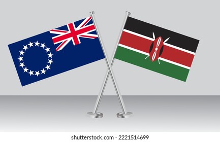 Crossed flags of Cook Islands and Kenya. Official colors. Correct proportion. Banner design
