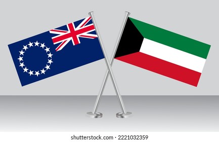 Crossed flags of Cook Islands and Kuwait. Official colors. Correct proportion. Banner design