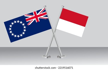 Crossed flags of Cook Islands and Monaco. Official colors. Correct proportion. Banner design