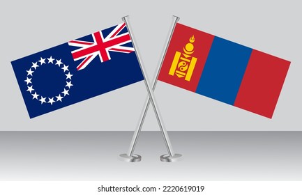 Banderas cruzadas de las Islas Cook y Mongolia. Colores oficiales. Proporción correcta. Diseño de pancartas