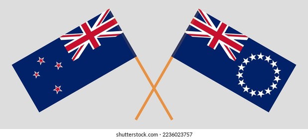 Crossed flags of Cook Islands and New Zealand. Official colors. Correct proportion. Vector illustration
