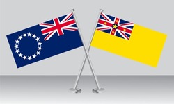 Crossed flags of Cook Islands and Niue. Official colors. Correct proportion. Banner design