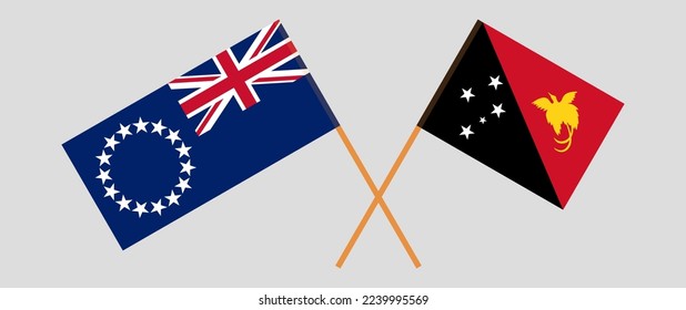 Crossed flags of Cook Islands and Papua New Guinea. Official colors. Correct proportion. Vector illustration
