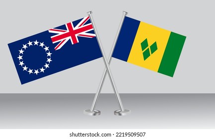 Banderas cruzadas de las Islas Cook y San Vicente y las Granadinas. Colores oficiales. Proporción correcta. Diseño de pancartas