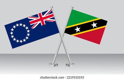Crossed flags of Cook Islands and Saint Kitts and Nevis. Official colors. Correct proportion. Banner design