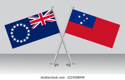 Banderas cruzadas de las Islas Cook y Samoa. Colores oficiales. Proporción correcta. Diseño de pancartas